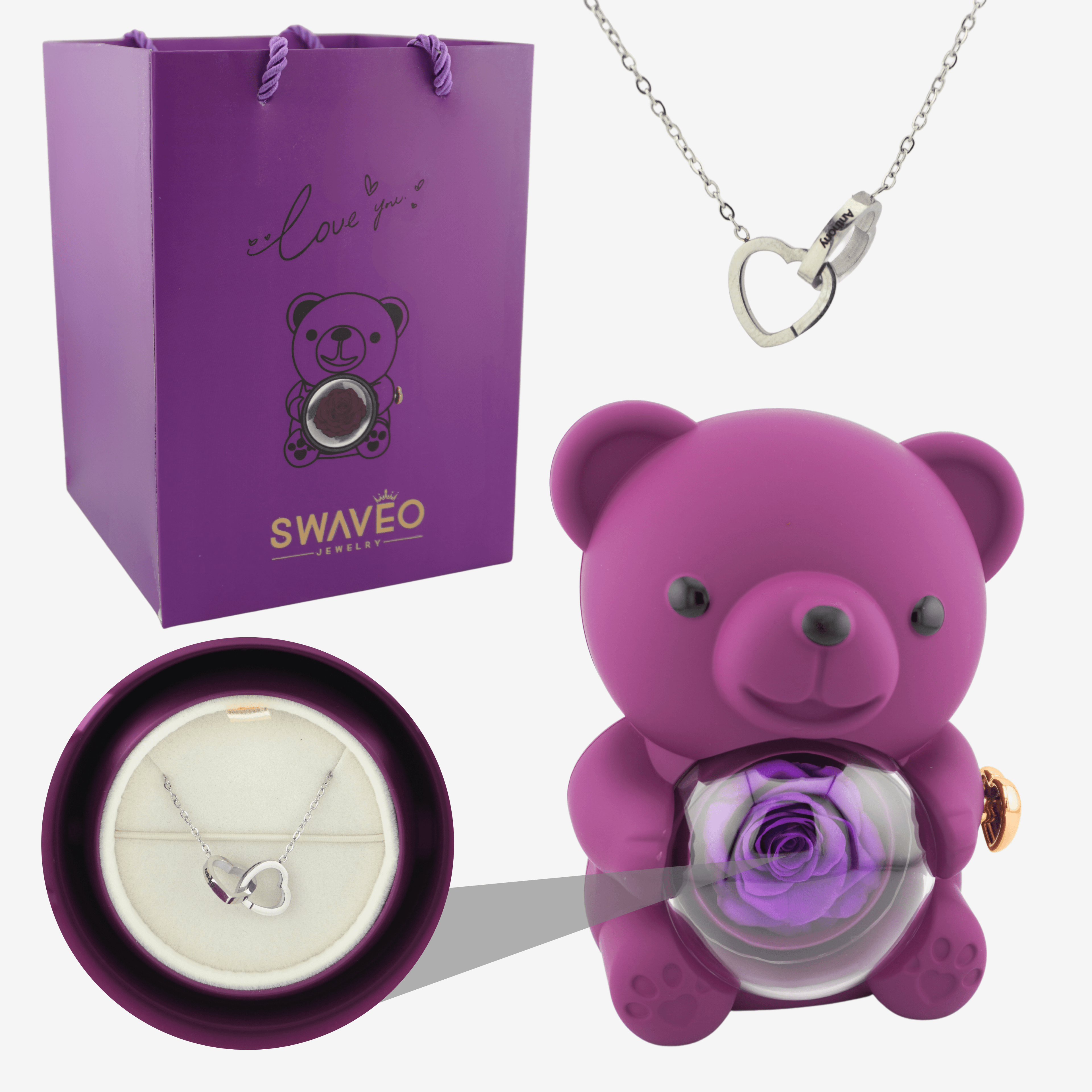 Forever Rose Bear W/ Engraved Necklace