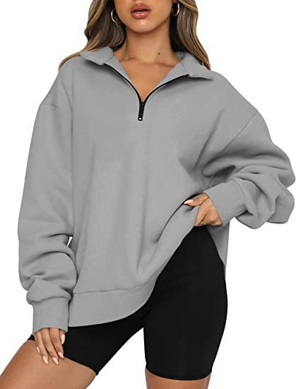 Women Sweatshirts Zip Turndown Collar Loose Casual Tops Clothes