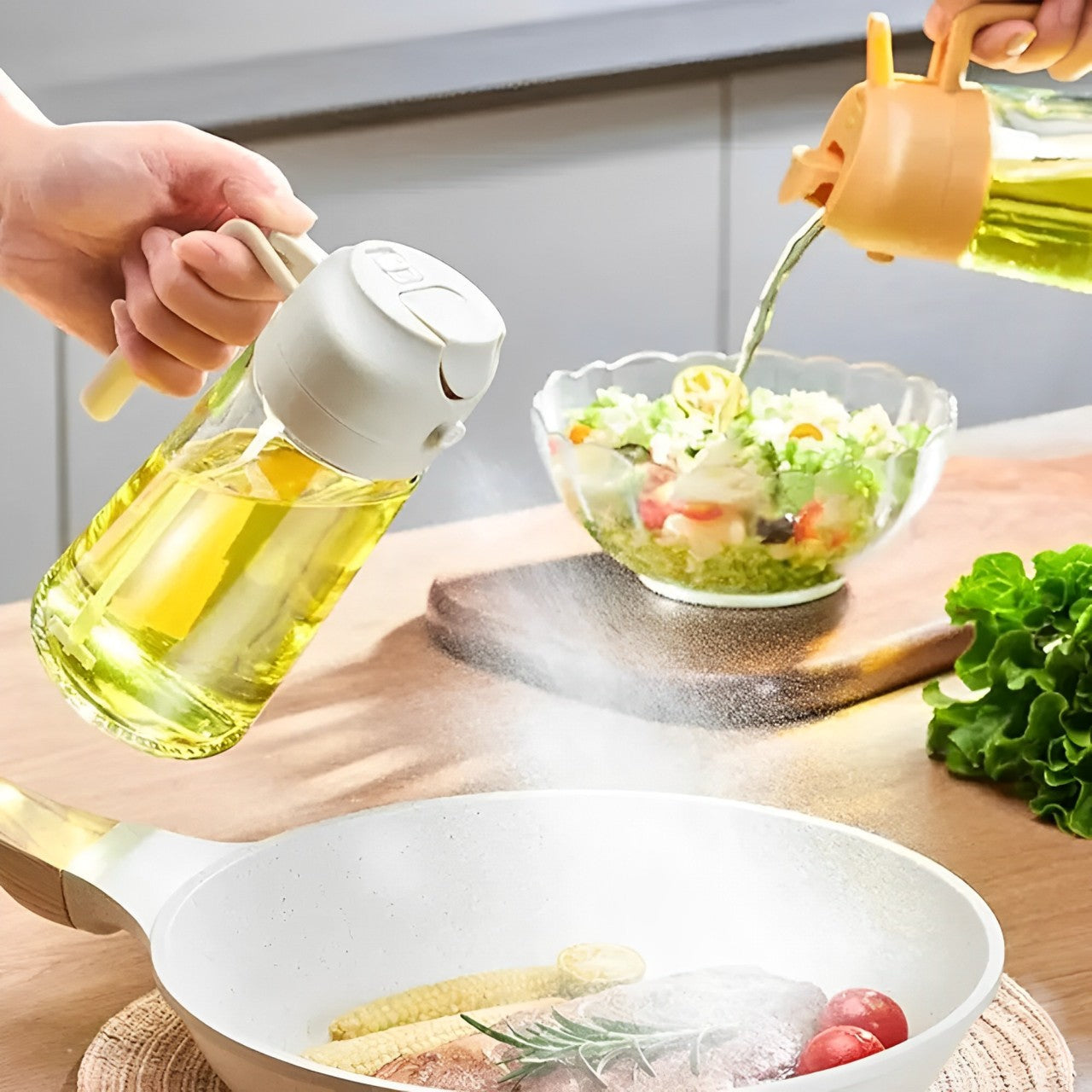 2-in-1 Olive Oil Dispenser &amp; Sprayer – Perfect for Cooking, Salads, and BBQ