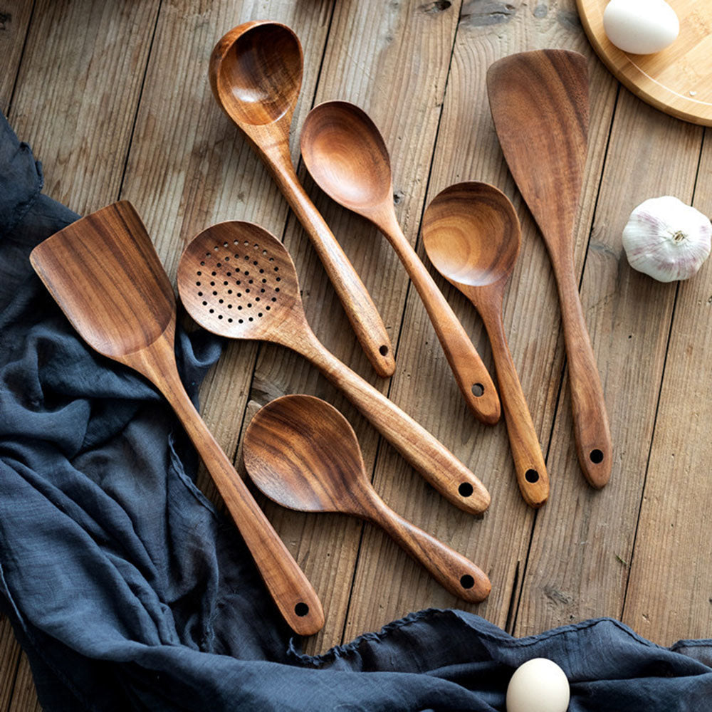 Elegant Eco-Friendly Teak Utensil Collection for Every Chef - Non-Scratch &amp; Easy to Clean