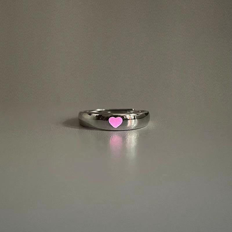 Glow in Dark Matching Hearts Couple Rings Set - Adjustable Size