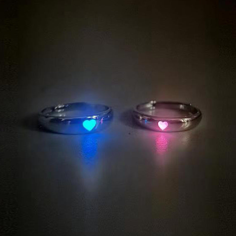 Glow in Dark Matching Hearts Couple Rings Set - Adjustable Size