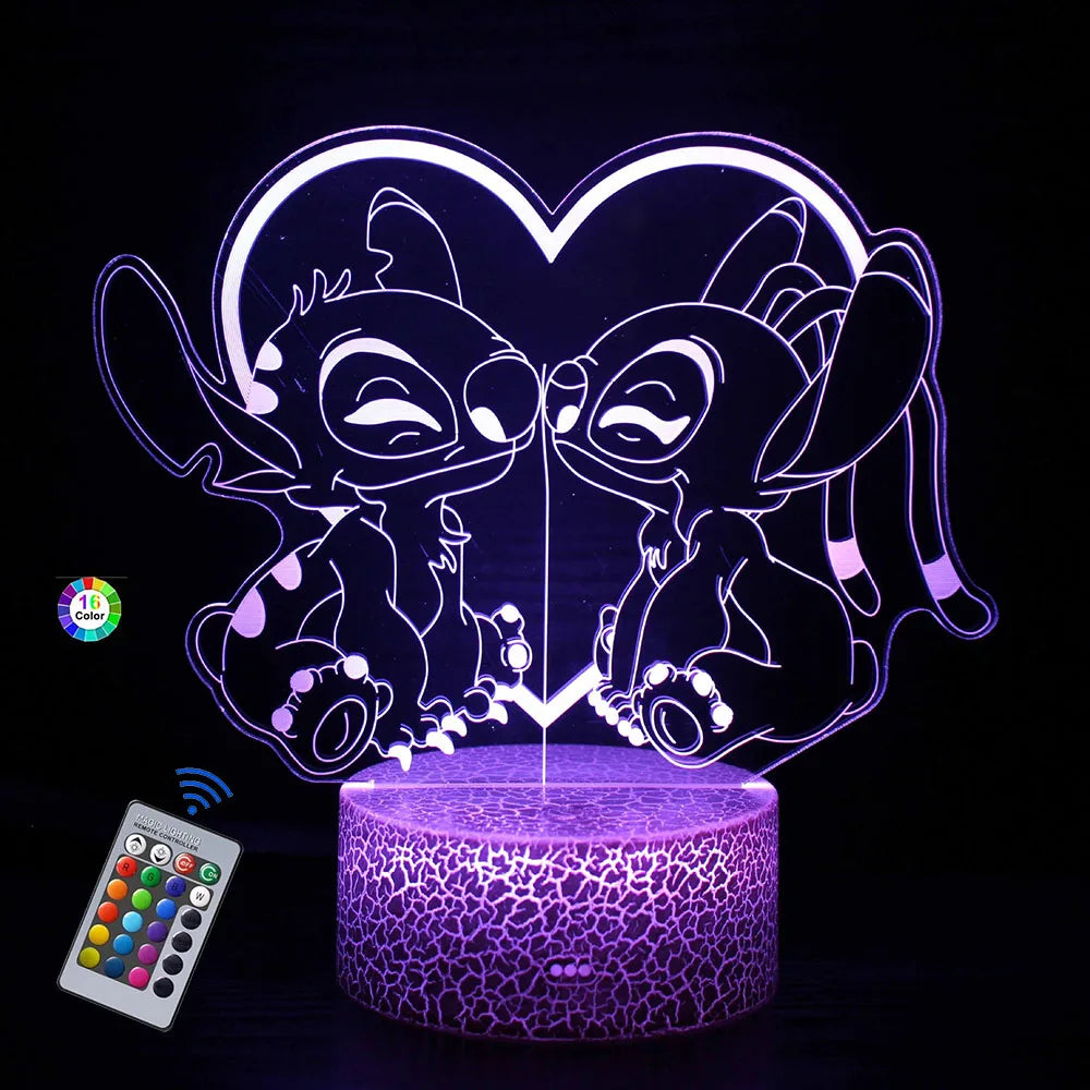 3D Cartoon Stitch Night Light with Remote &amp; Touch Control - A Cute Valentine&