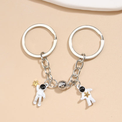 Design Keychain Astronaut Star Magnetic Button Key Ring Spaceman Key chains For Couple Friend Gifts DIY Handmade Jewelry