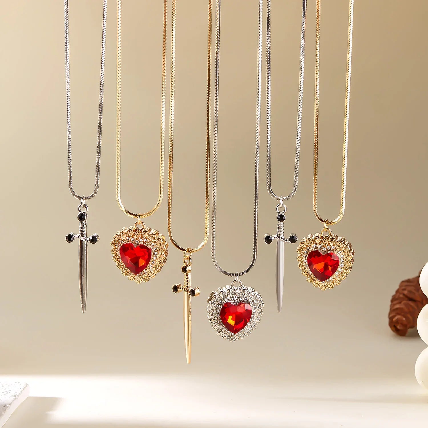 Sword &amp; Heart Pendant Set