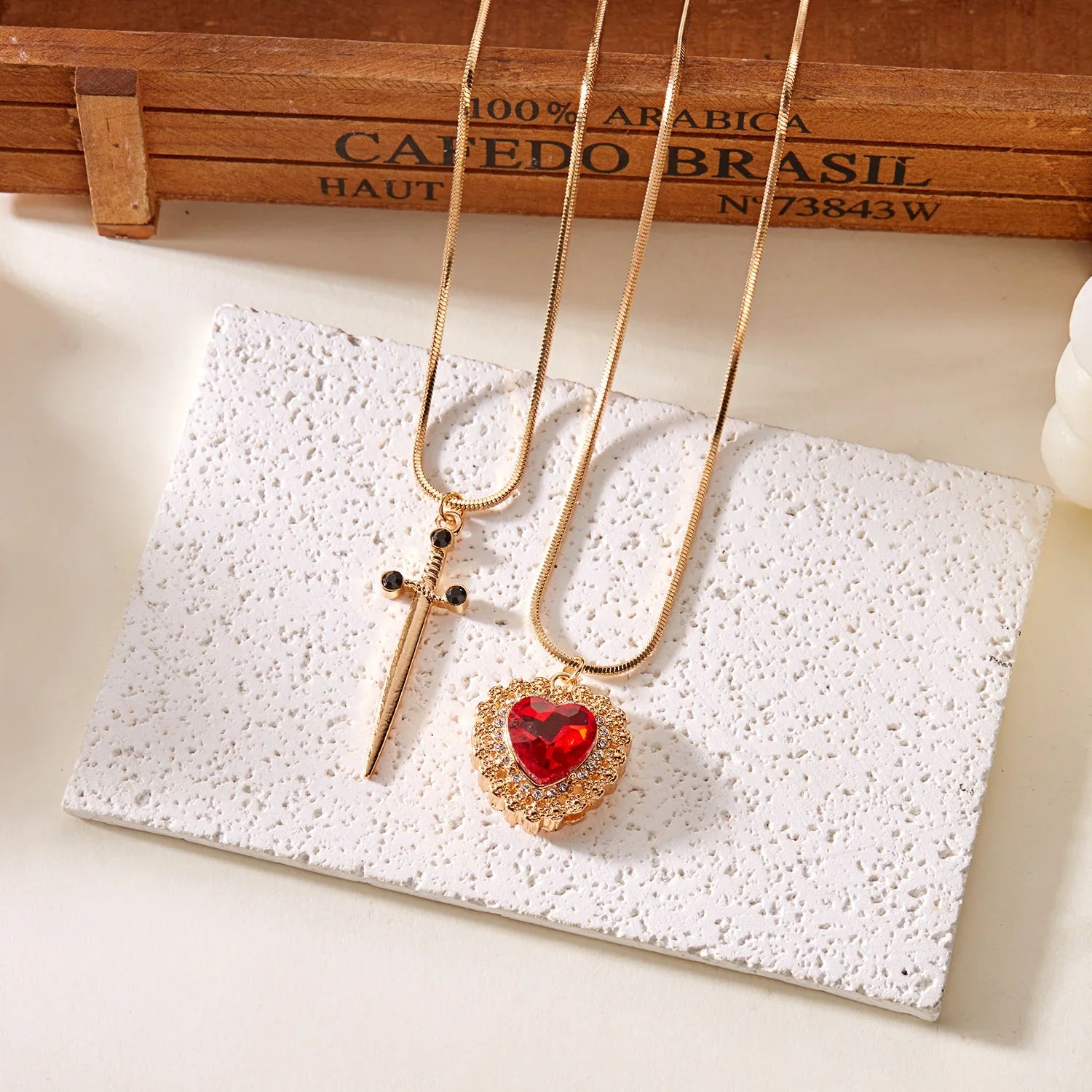 Sword &amp; Heart Pendant Set