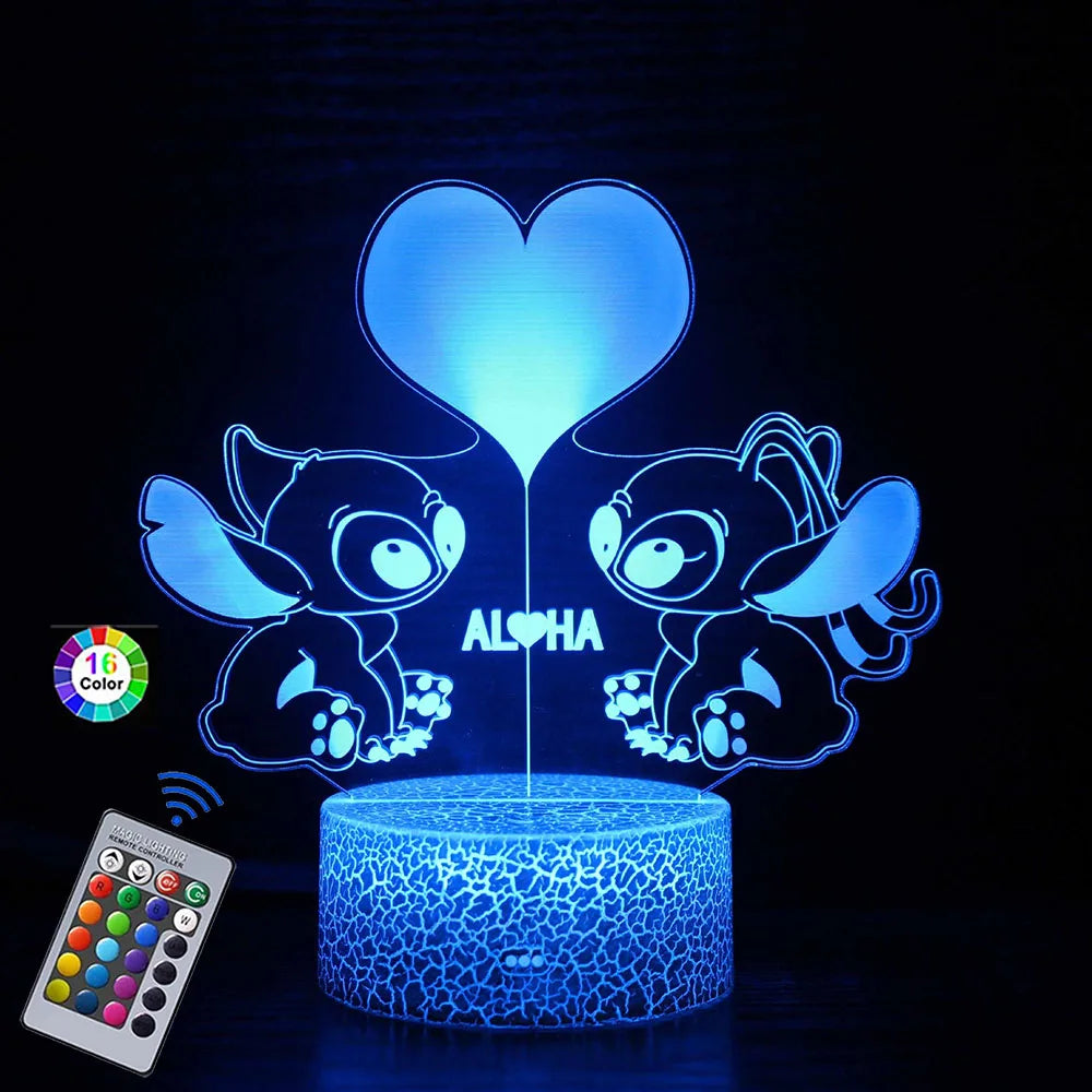 3D Cartoon Stitch Night Light with Remote &amp; Touch Control - A Cute Valentine&