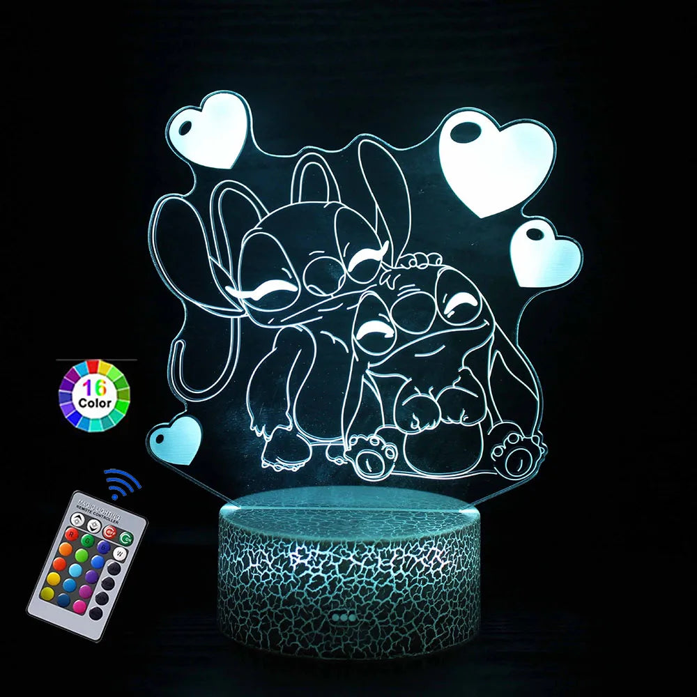 3D Cartoon Stitch Night Light with Remote &amp; Touch Control - A Cute Valentine&