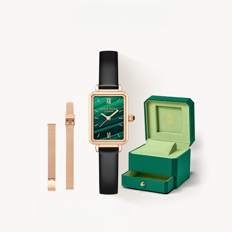 Malachite Textured Watch With Two Strap Set