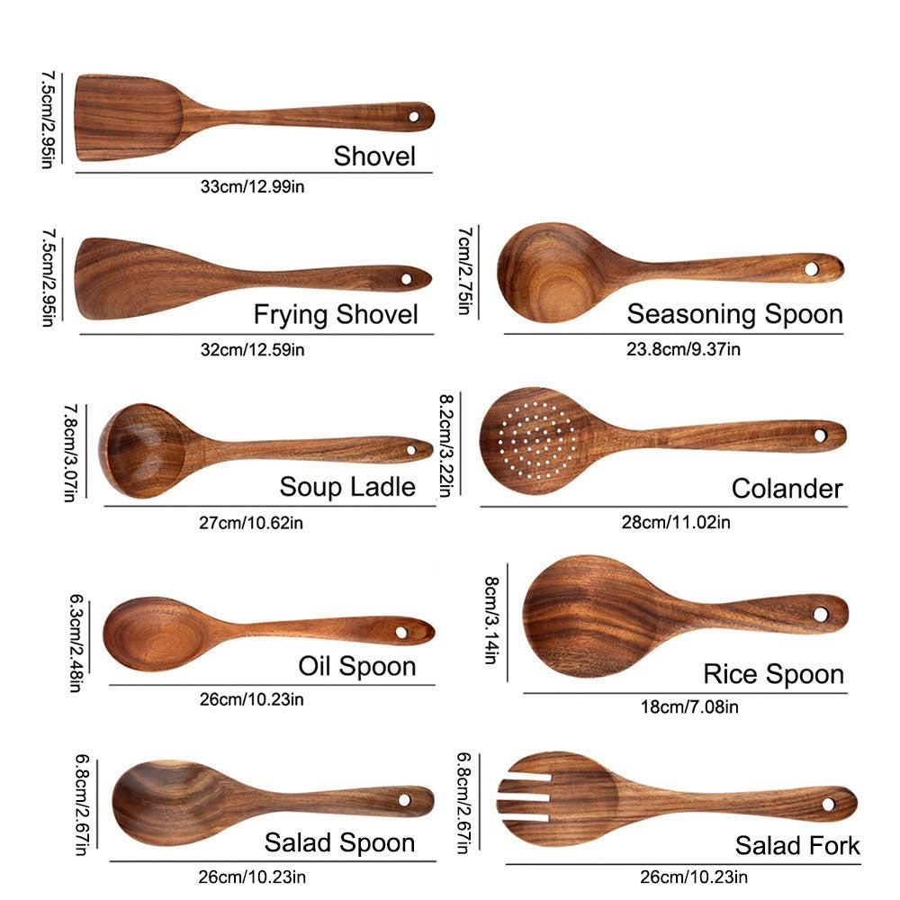 Elegant Eco-Friendly Teak Utensil Collection for Every Chef - Non-Scratch &amp; Easy to Clean