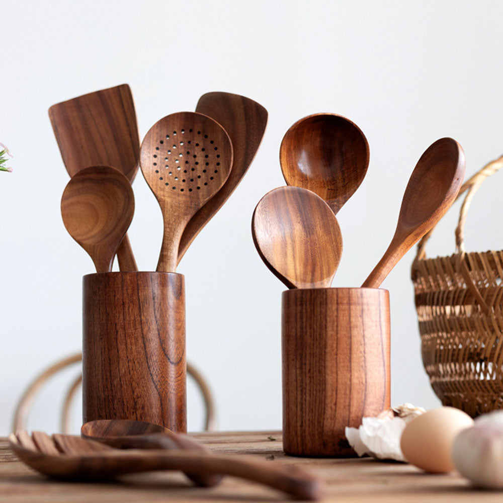 Elegant Eco-Friendly Teak Utensil Collection for Every Chef - Non-Scratch &amp; Easy to Clean