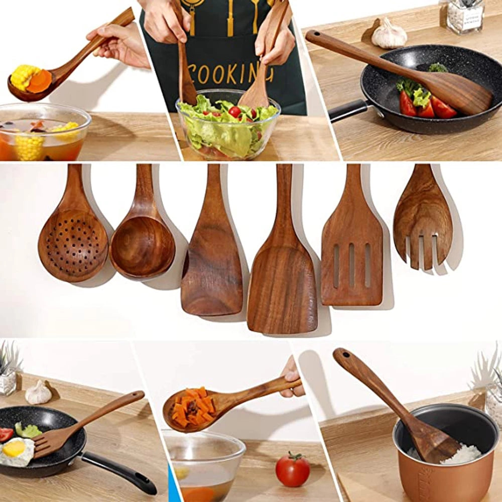 Elegant Eco-Friendly Teak Utensil Collection for Every Chef - Non-Scratch &amp; Easy to Clean