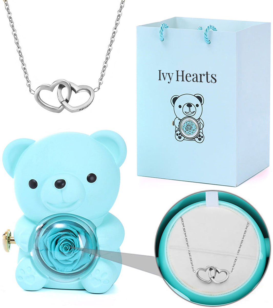 Eternal Love Rose Bear &amp; Engraved Necklace