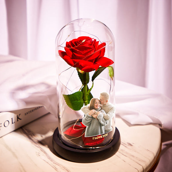 Custom Photo Text Led Night Light Glass Cover Eternal Red Rose Flower Home Desktop Decoration