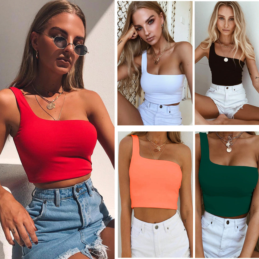 One-shoulder Vest Crop Top Sleeveless T-Shirt Tank Tops Women Clothing