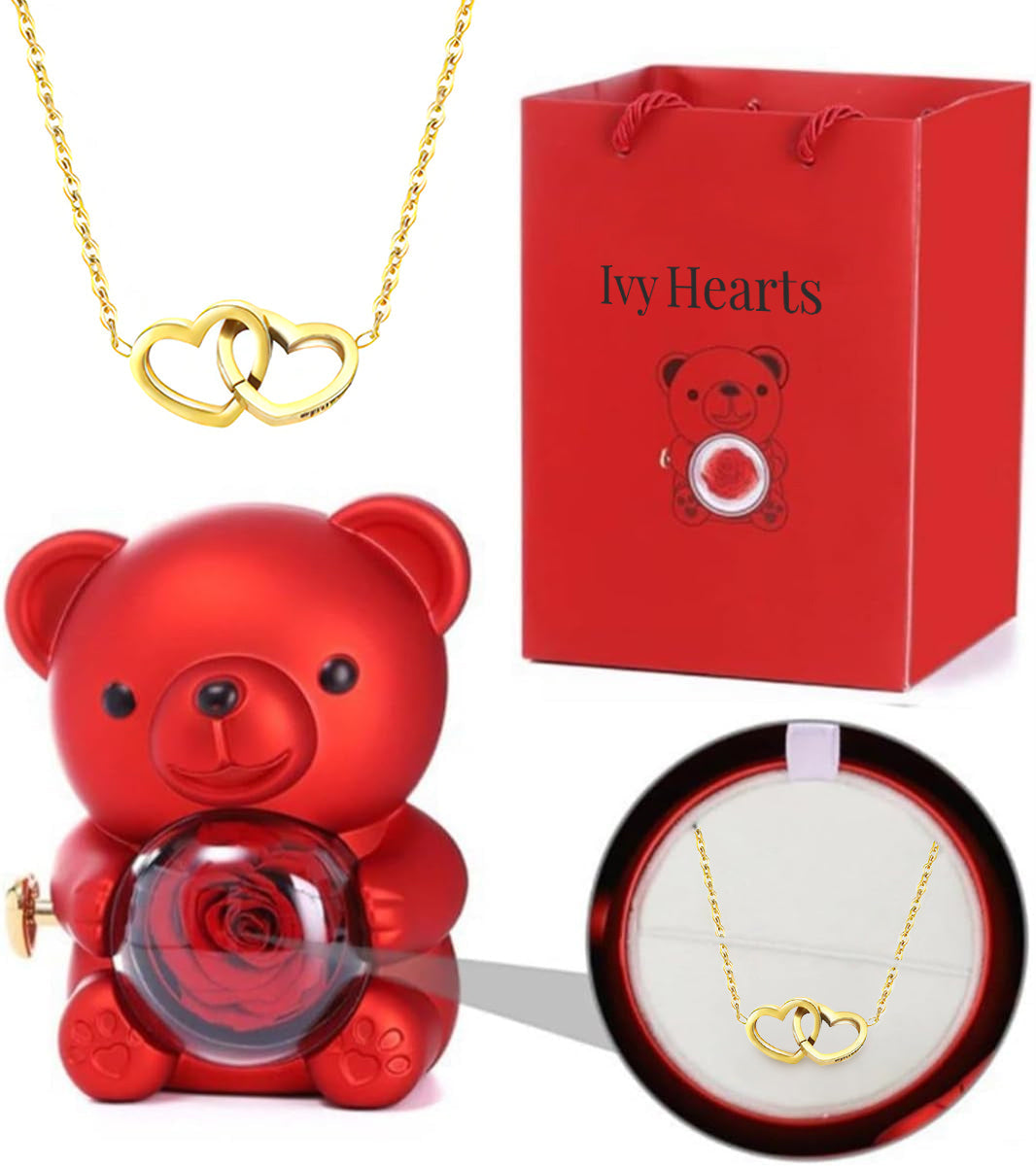 Eternal Love Rose Bear &amp; Engraved Necklace