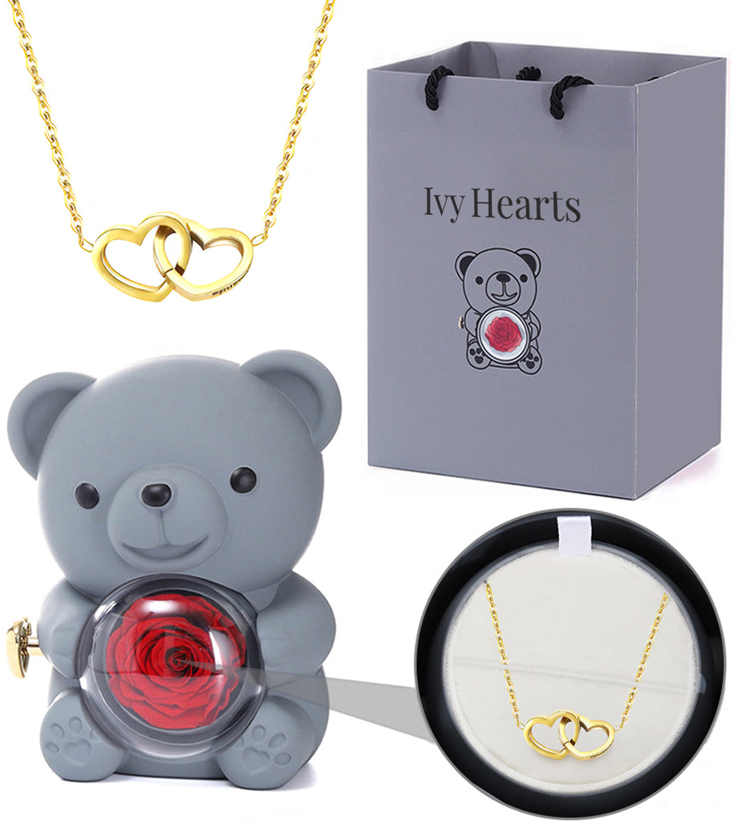 Eternal Love Rose Bear &amp; Engraved Necklace