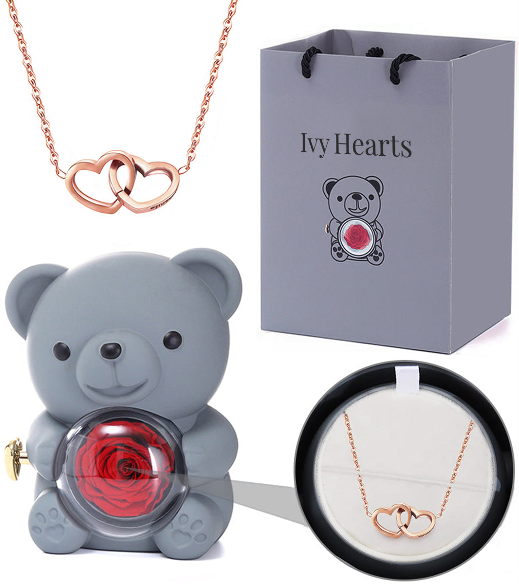 Eternal Love Rose Bear &amp; Engraved Necklace