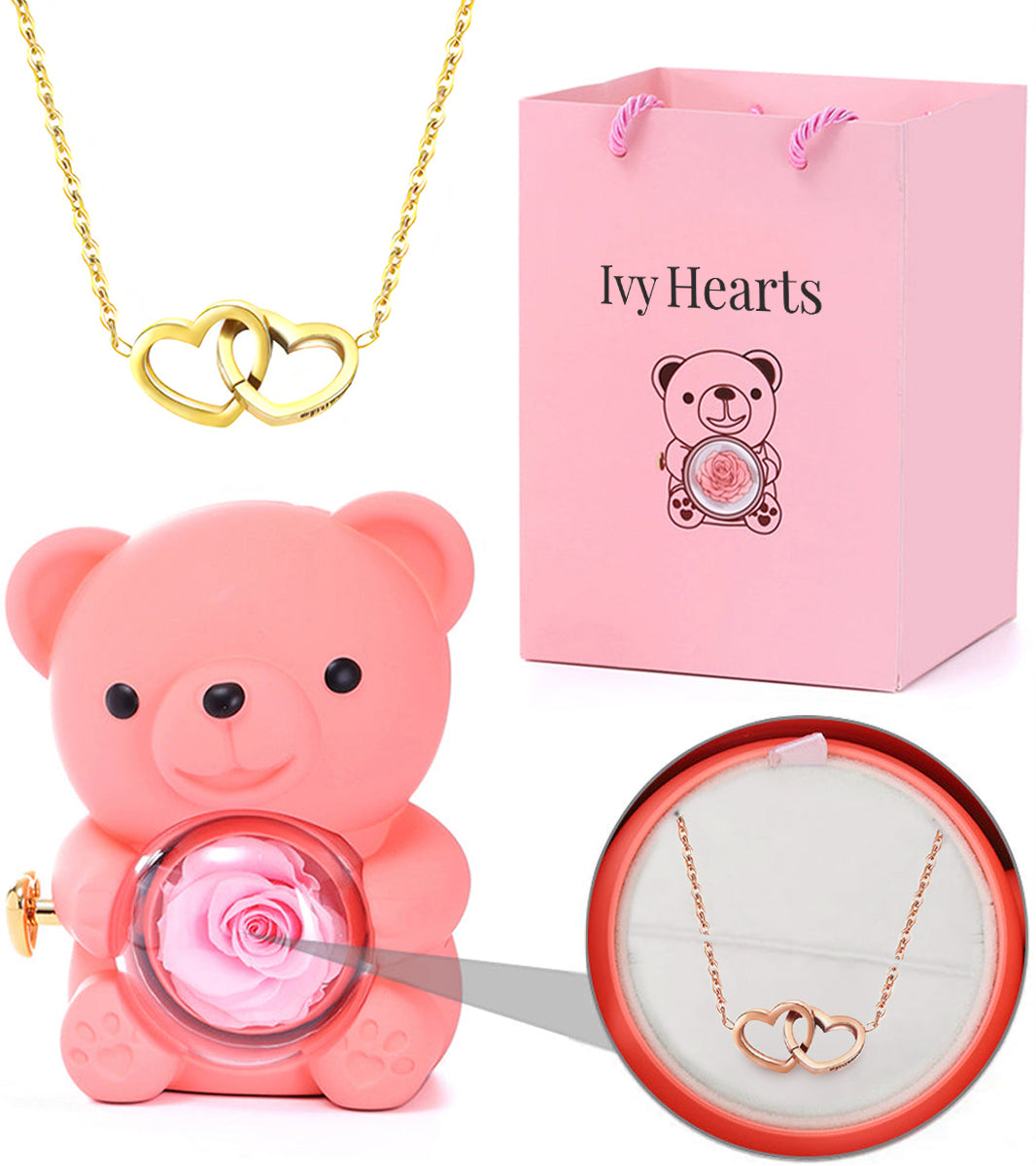 Eternal Love Rose Bear &amp; Engraved Necklace