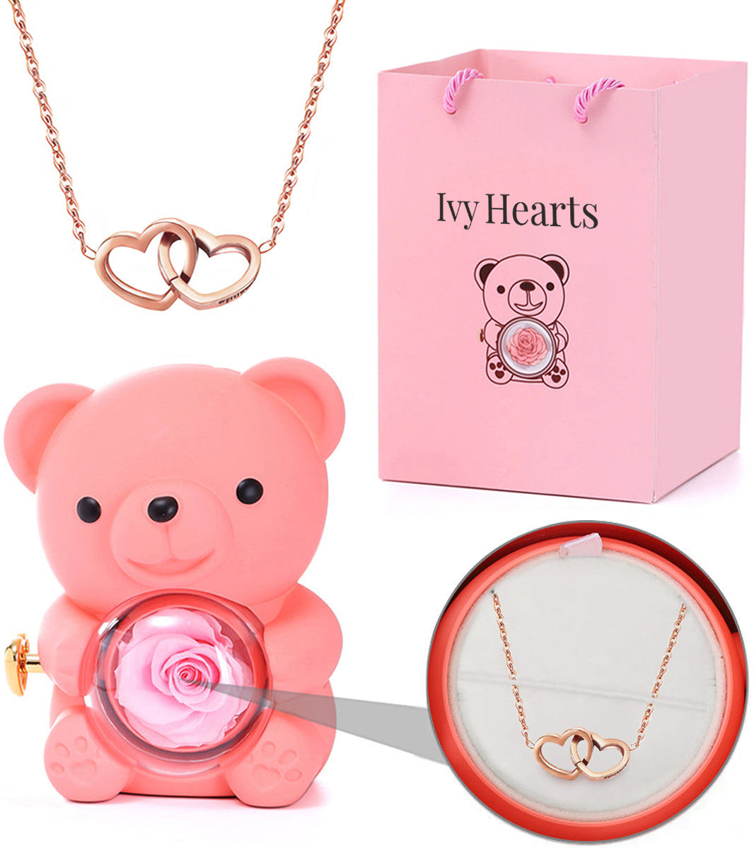 Eternal Love Rose Bear &amp; Engraved Necklace