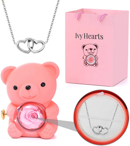 Eternal Love Rose Bear &amp; Engraved Necklace