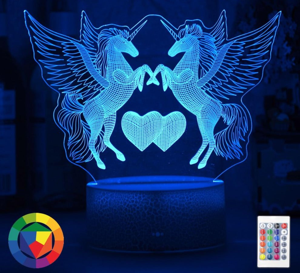 Romantic lamp night light decorative light with double unicorn and heart motif