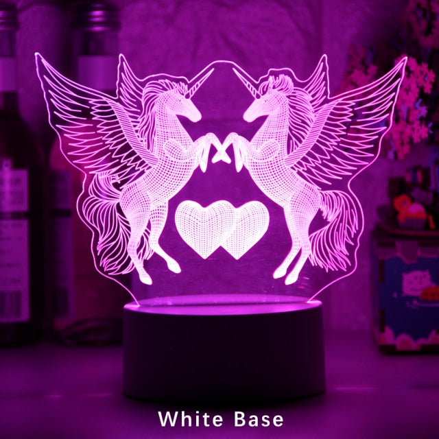 Romantic lamp night light decorative light with double unicorn and heart motif