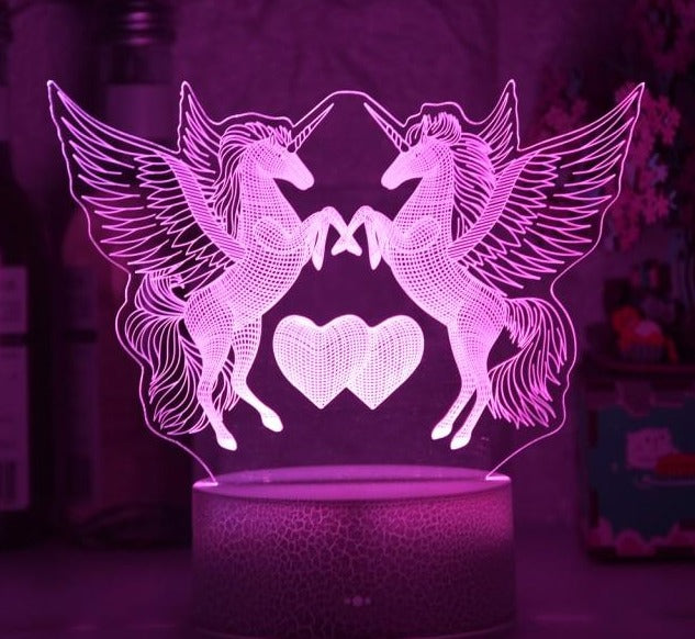 Romantic lamp night light decorative light with double unicorn and heart motif