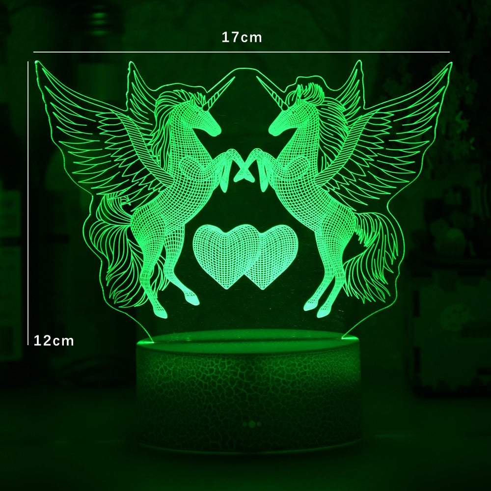 Romantic lamp night light decorative light with double unicorn and heart motif