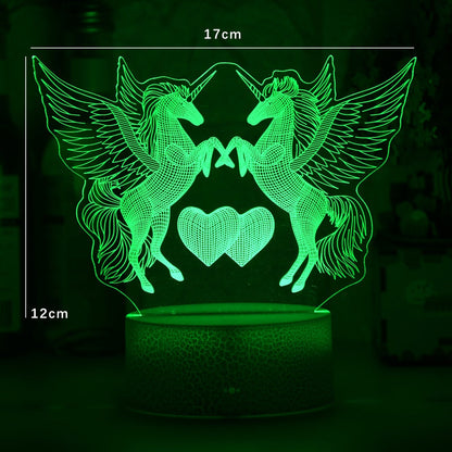 Romantic lamp night light decorative light with double unicorn and heart motif