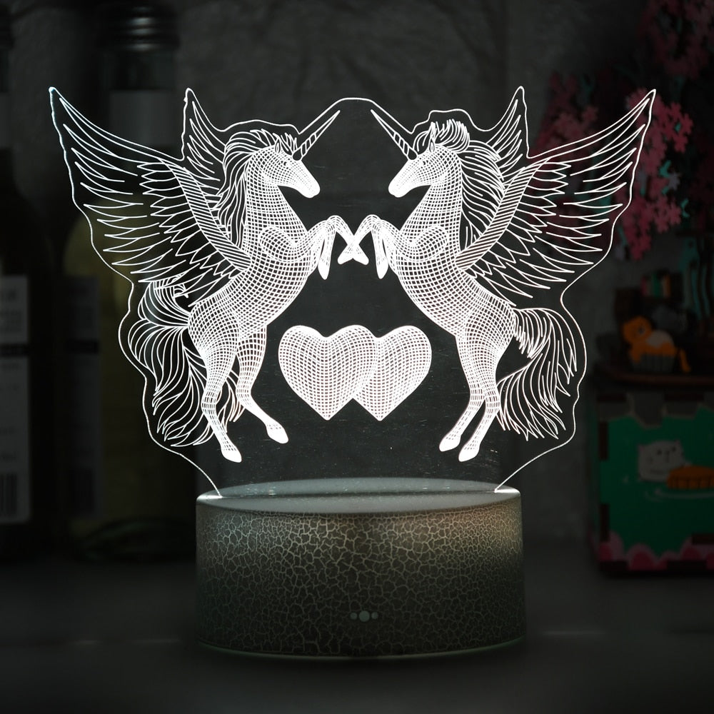 Romantic lamp night light decorative light with double unicorn and heart motif