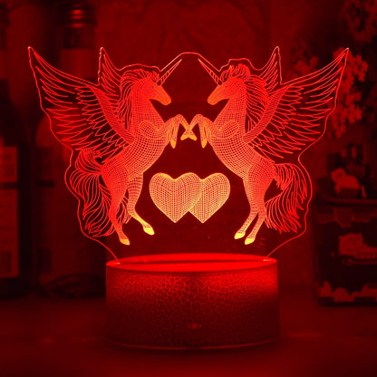 Romantic lamp night light decorative light with double unicorn and heart motif