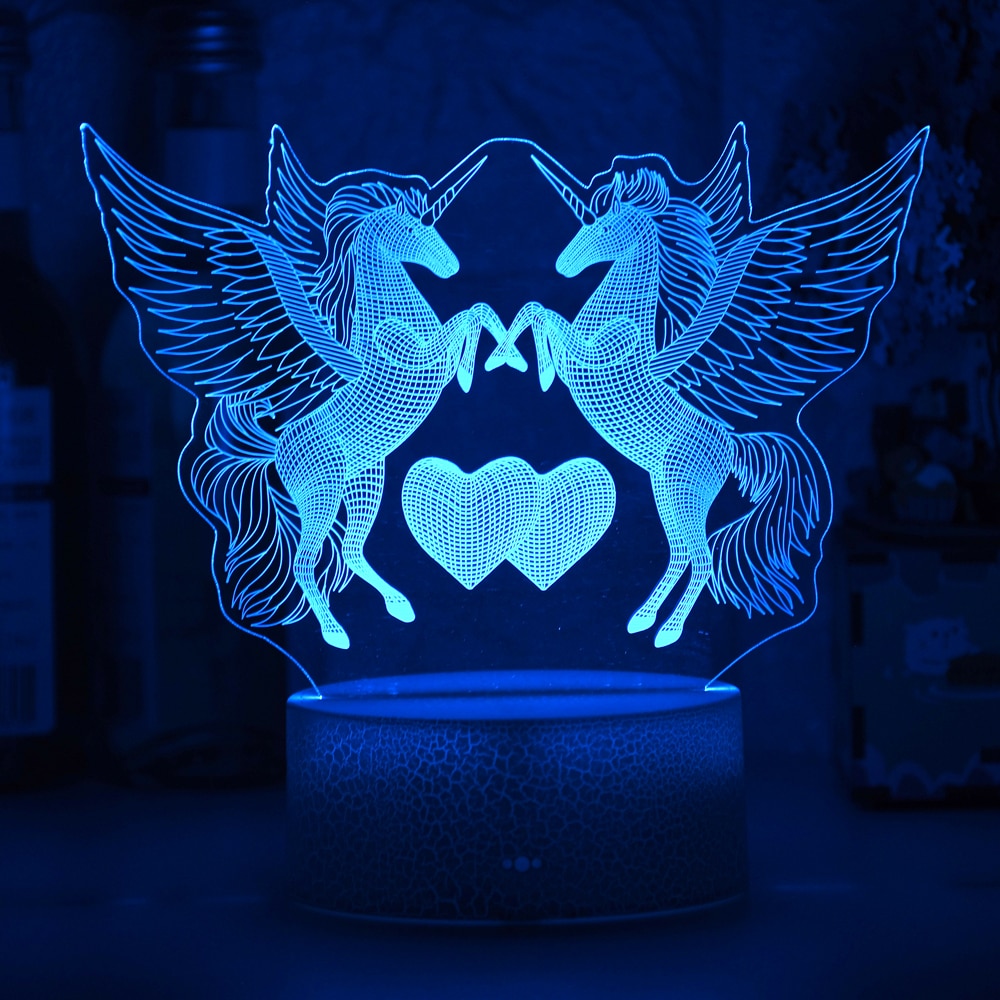 Romantic lamp night light decorative light with double unicorn and heart motif