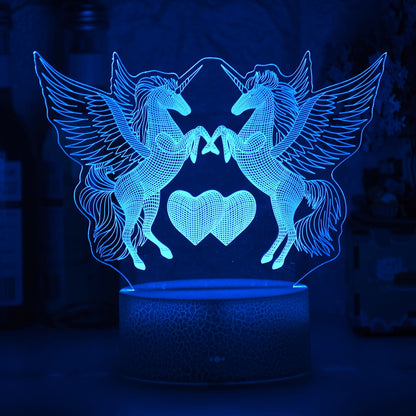 Romantic lamp night light decorative light with double unicorn and heart motif