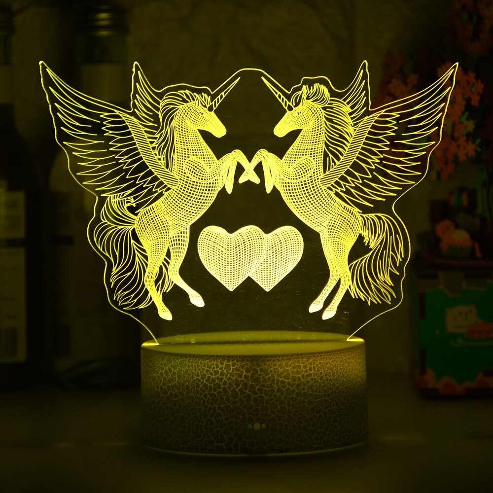 Romantic lamp night light decorative light with double unicorn and heart motif