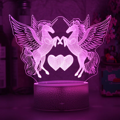 Romantic lamp night light decorative light with double unicorn and heart motif