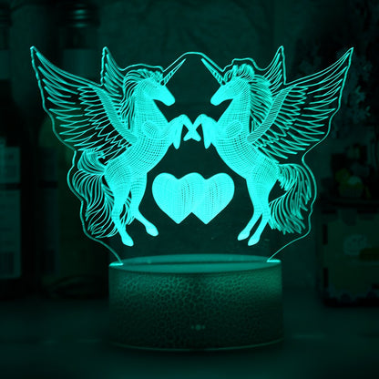 Romantic lamp night light decorative light with double unicorn and heart motif