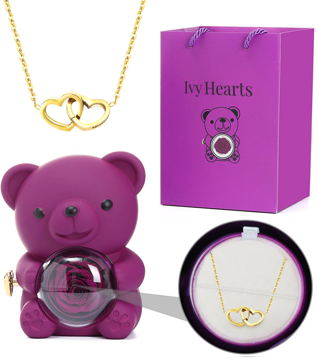 Eternal Love Rose Bear &amp; Engraved Necklace