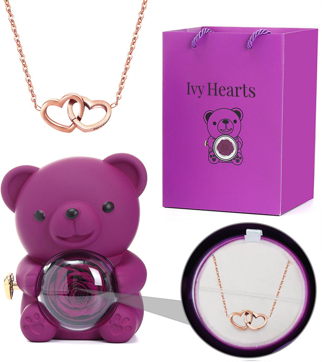 Eternal Love Rose Bear &amp; Engraved Necklace