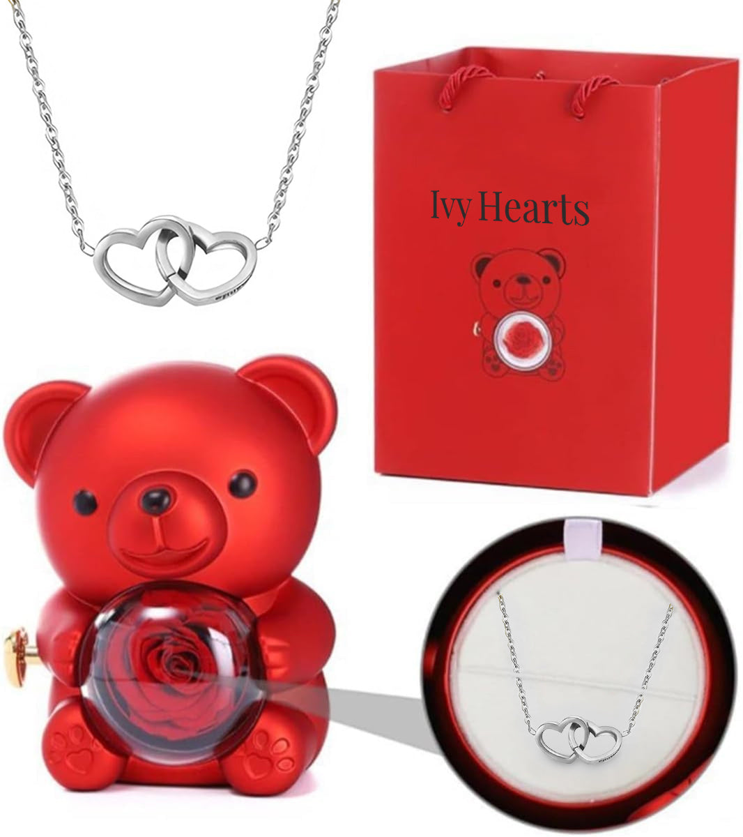 Eternal Love Rose Bear &amp; Engraved Necklace