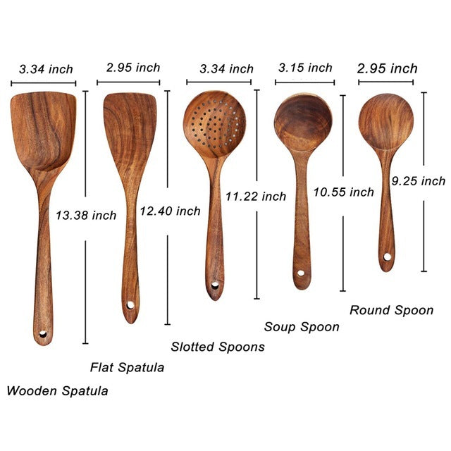 Elegant Eco-Friendly Teak Utensil Collection for Every Chef - Non-Scratch &amp; Easy to Clean